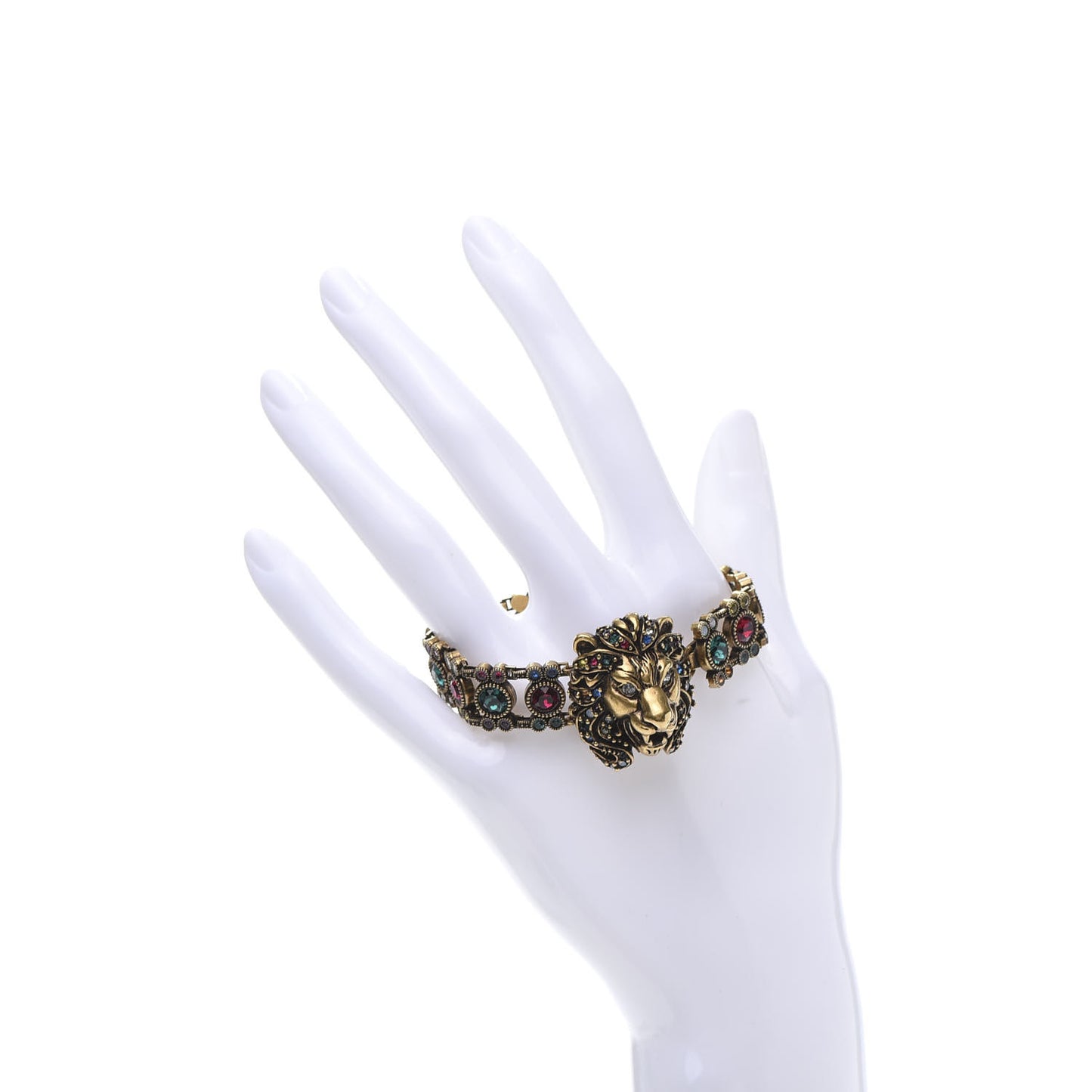 Metal Crystal Lion Head Bracelet S Aged Gold Multicolor