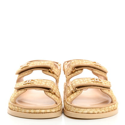 Chanel Braided Fabric Velcro Dad Sandals 38 Beige 2 of 9
