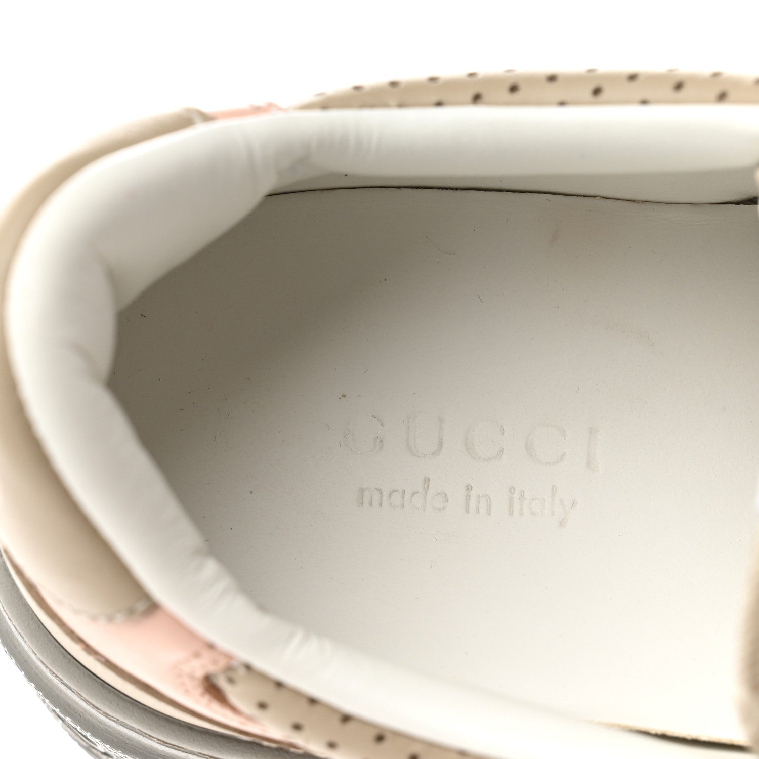 Gucci Calfskin GG Supreme Monogram Perforated Womens Platform 55mm Sneakers 36.5 Apricot Pink Beige Grey 6 of 7