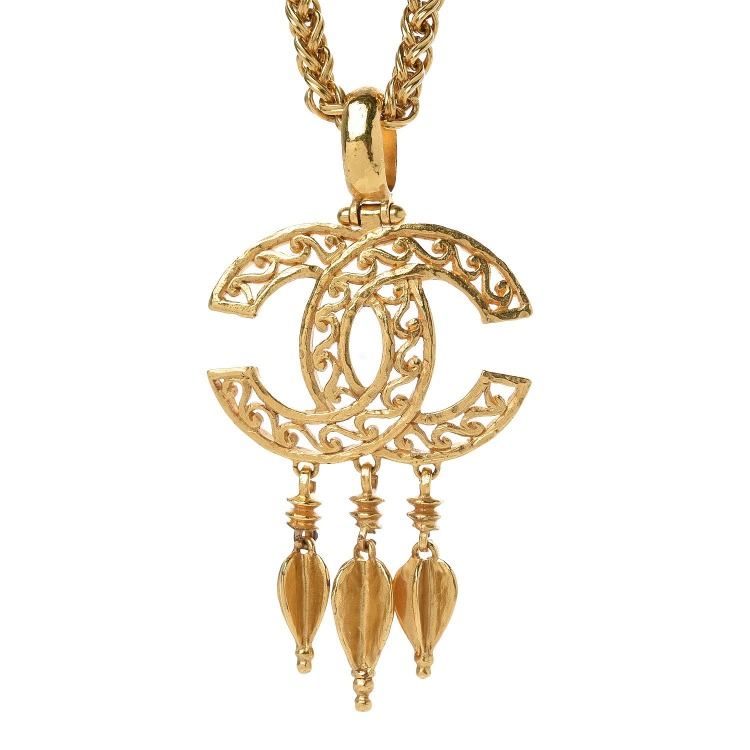 Chanel Fretwork CC Spindles Long Necklace Gold 4 of 7