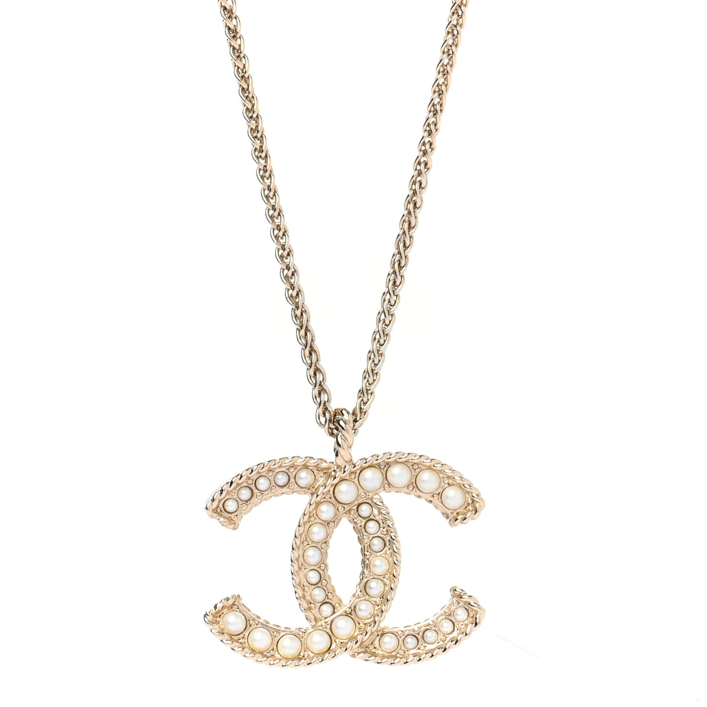 Pearl CC Pendant Necklace Gold