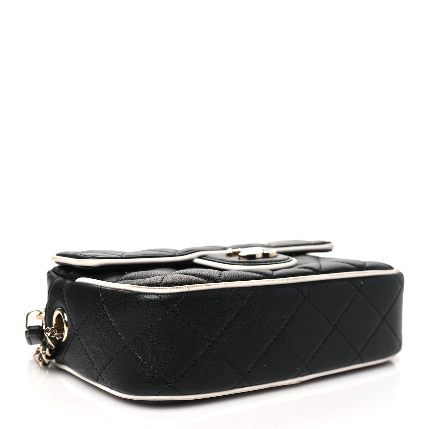 Lambskin Resin Quilted Chain Camera Bag Black White