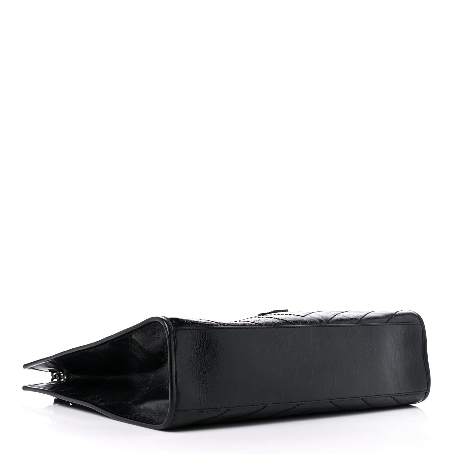 Crinkled Calfskin Matelasse Monogram Large Niki Shopper Tote Black