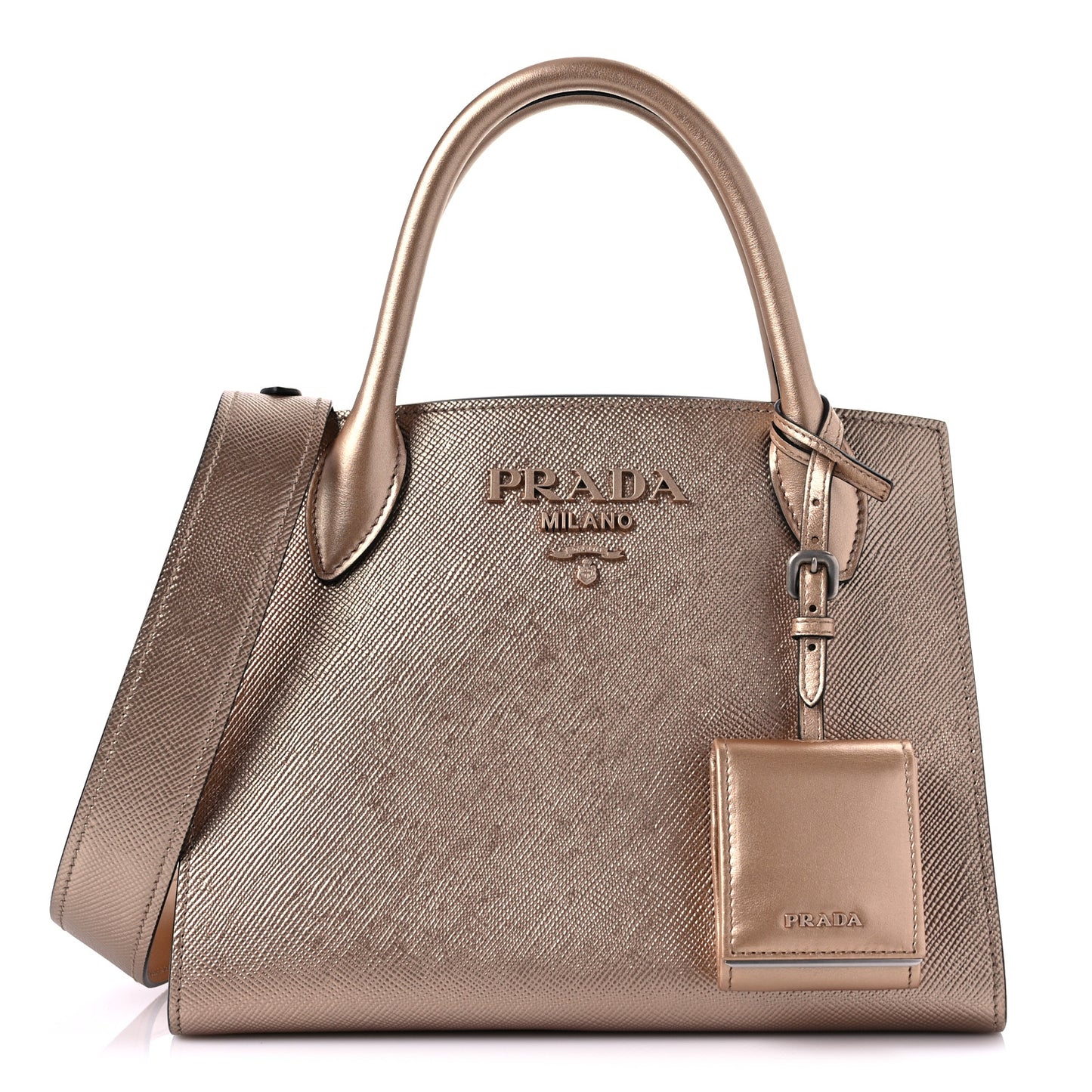 Saffiano Cuir Calfskin Small Monochrome Top Handle Tote Quarzo Mordo