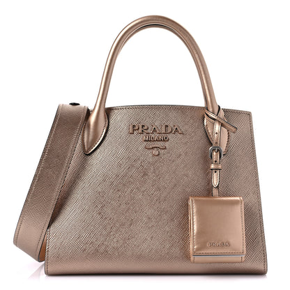 Prada Saffiano Cuir Calfskin Small Monochrome Top Handle Tote Quarzo Mordo 1 of 7