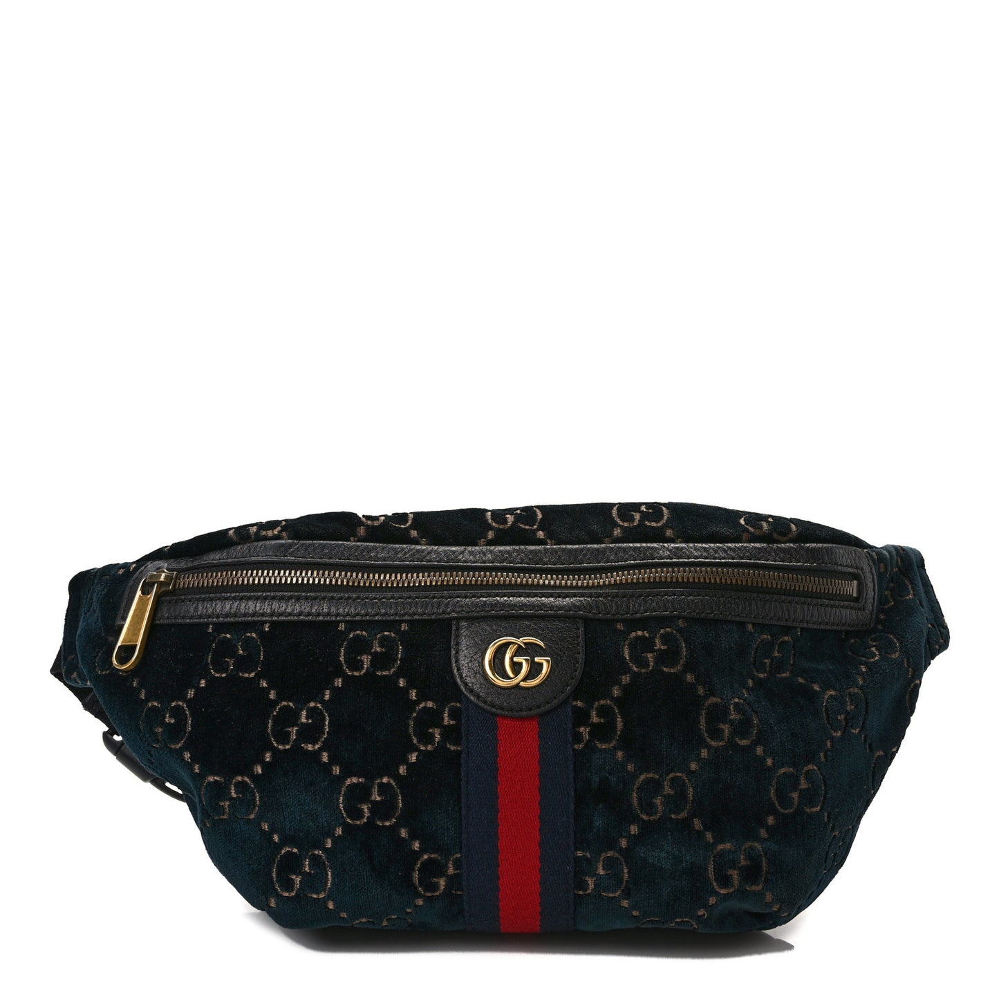 Velvet GG Monogram Web Belt Bag Blue Beige