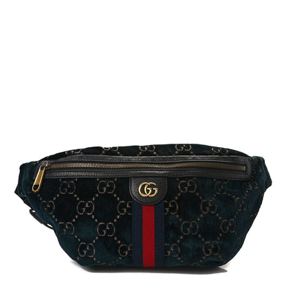Gucci Velvet GG Monogram Web Belt Bag Blue Beige 1 of 9