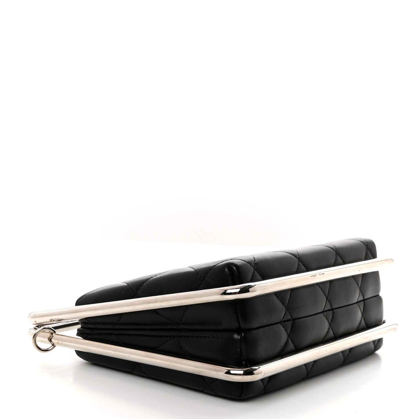 Quilted Lambskin Metal Bar Clutch Bag Black