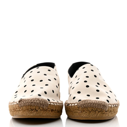 Saint Laurent Canvas Nappa Polka Dot Elba Light Logo Embroidered Espadrilles 38 Cream Black 2 of 9