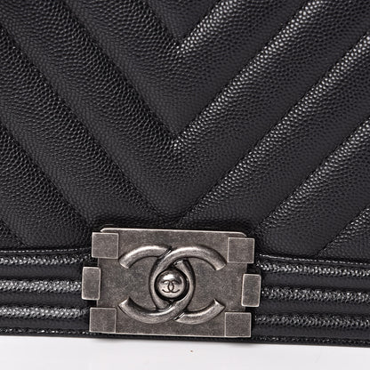 Chanel Caviar Chevron Quilted New Medium Boy Flap Black 10 of 11