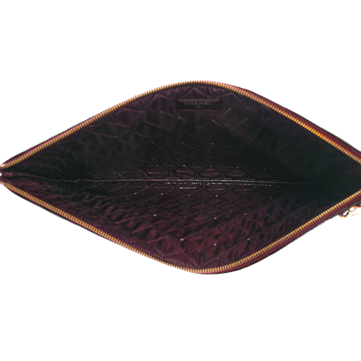 Patent Bi-Quilted Large Cosmetic Case Dark Red