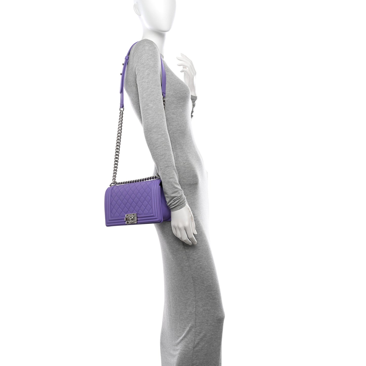 Lambskin Quilted Medium Boy Flap Purple