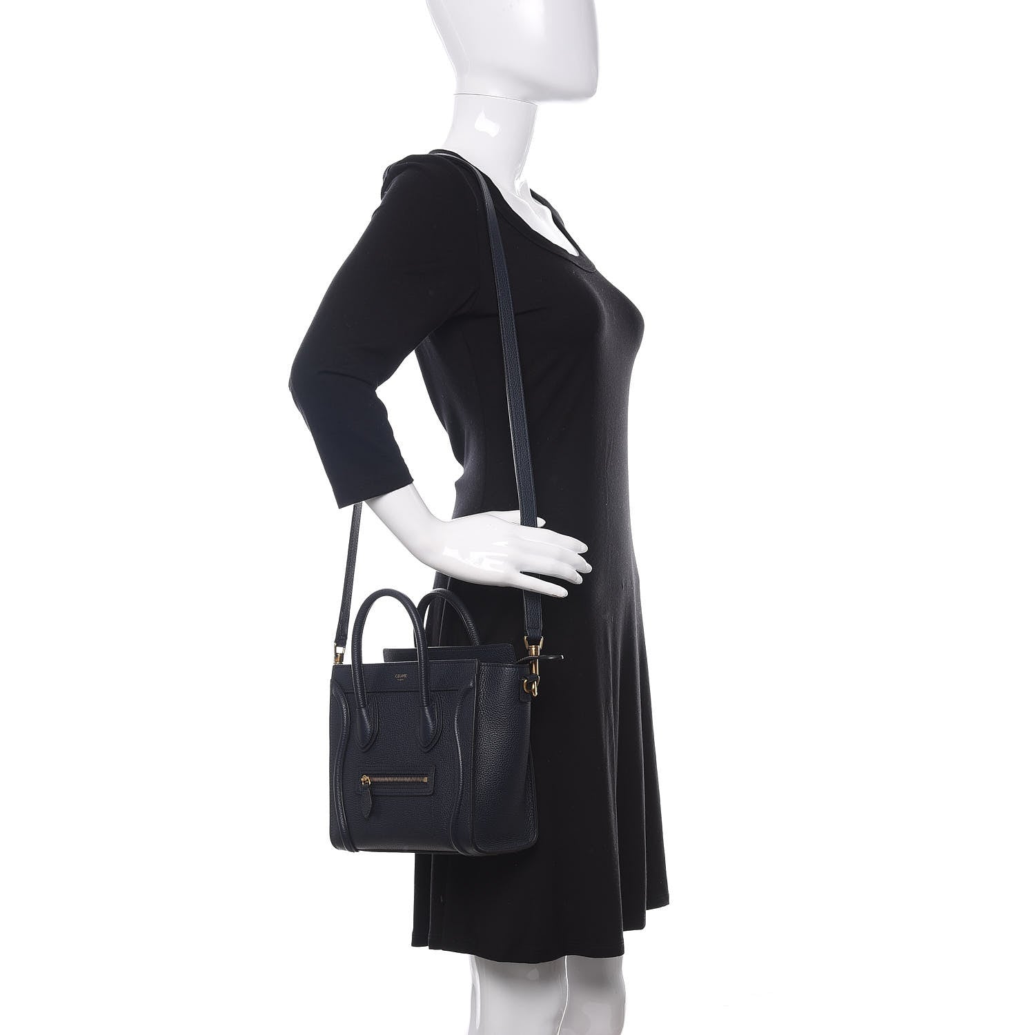 Celine Drummed Calfskin Nano Luggage Navy Blue 2 of 10