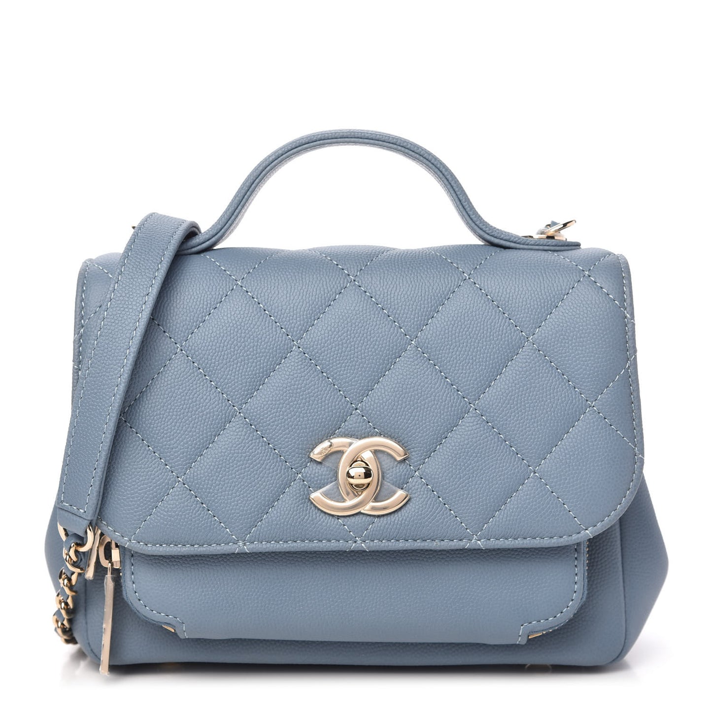 Caviar Quilted Mini Business Affinity Flap Light Blue