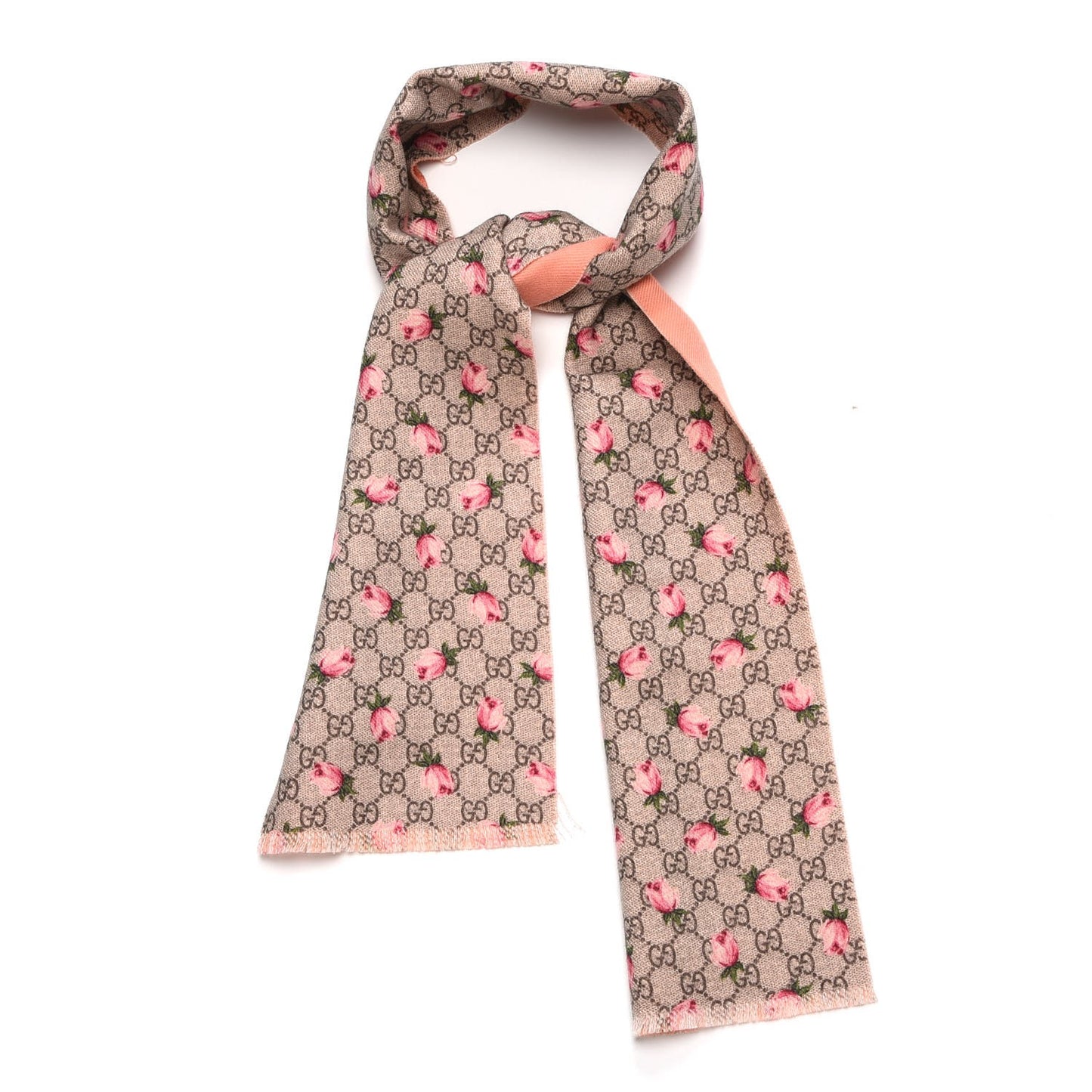 Wool Childrens GG Monogram Rosebud Scarf Pink