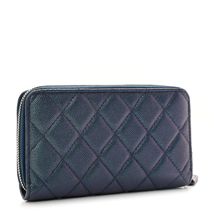 Chanel Iridescent Caviar Quilted Medium Zip Around Wallet Dark Blue 3 of 9