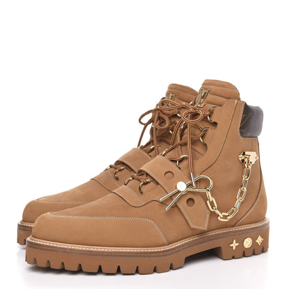 Louis Vuitton Suede Calfskin Monogram Mens Creeper Ankle Boots 9 Beige 3 of 7