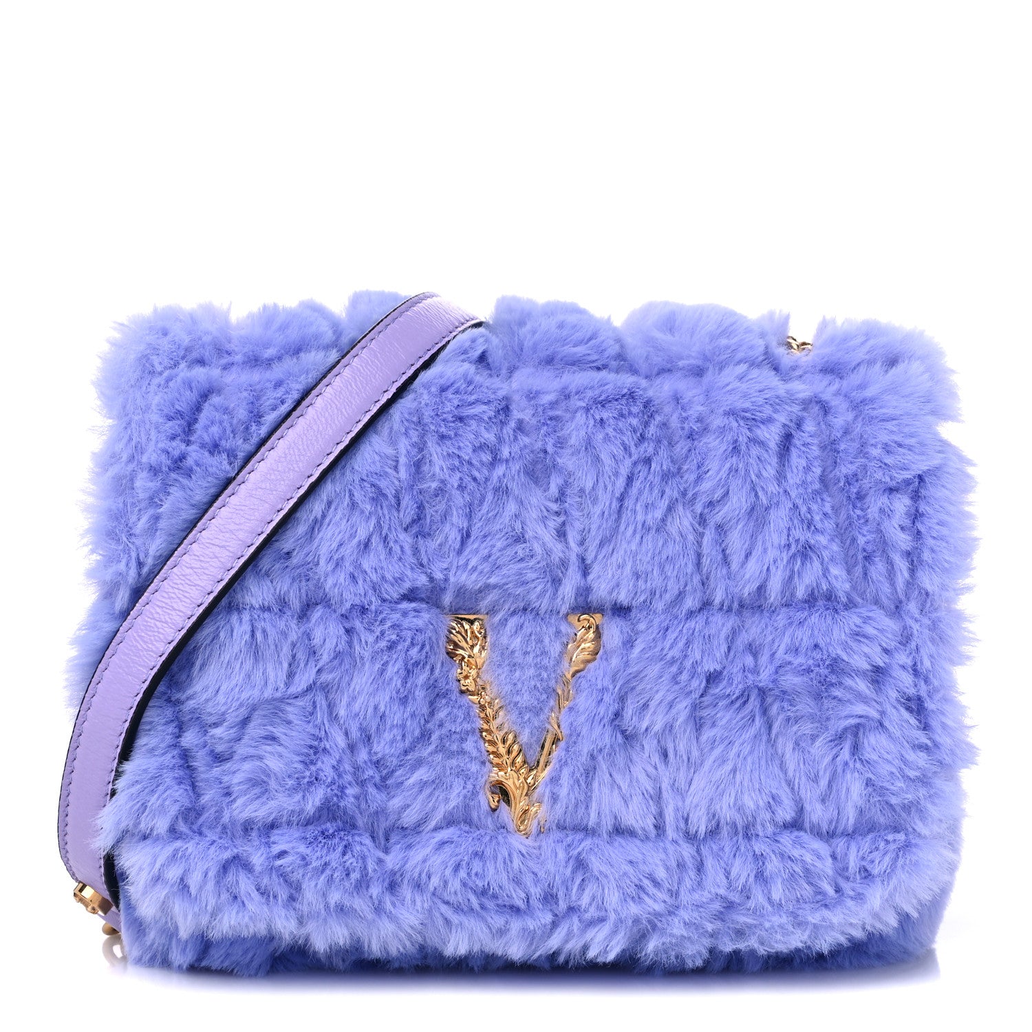 Versace Faux Fur Quilted Virtus Shoulder Bag Orchid 1 of 11