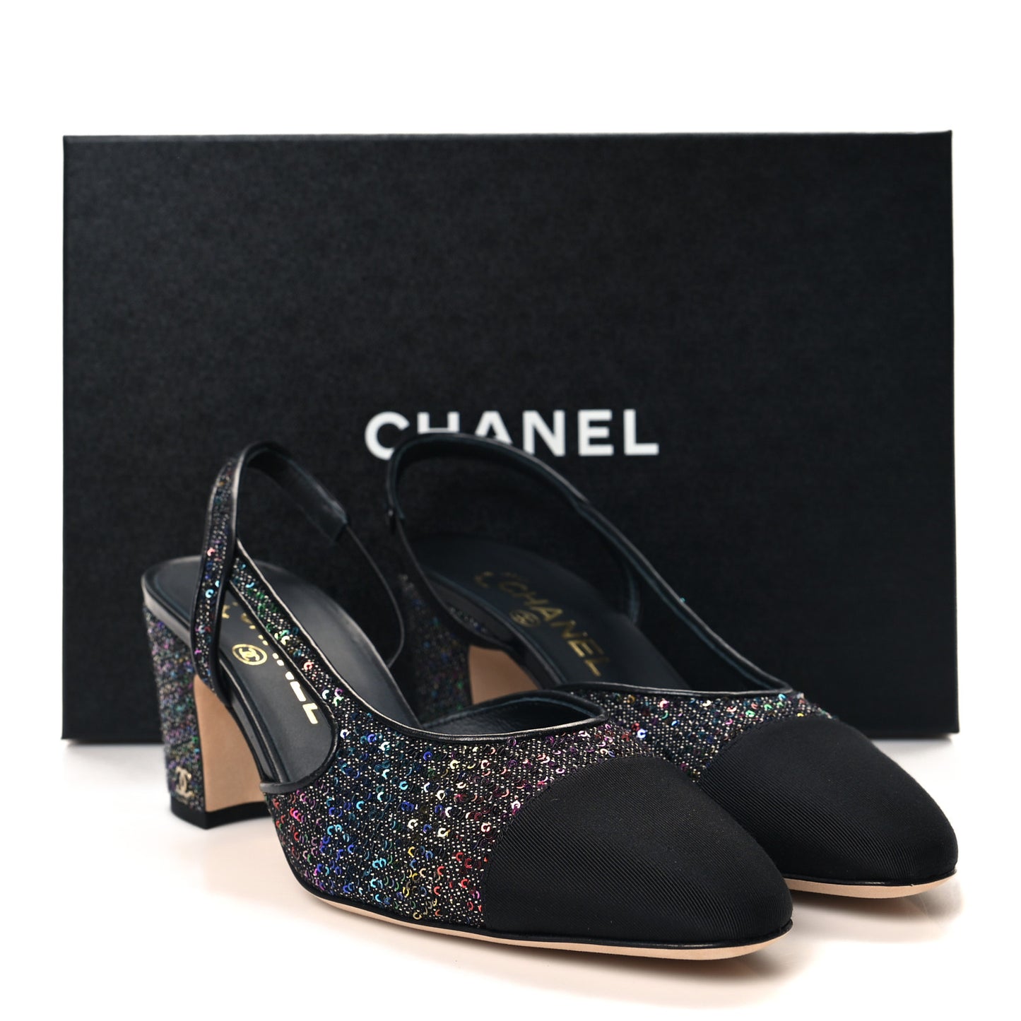 Glitter Grosgrain Cap Toe CC Slingback Pumps 37.5 Black Multicolor