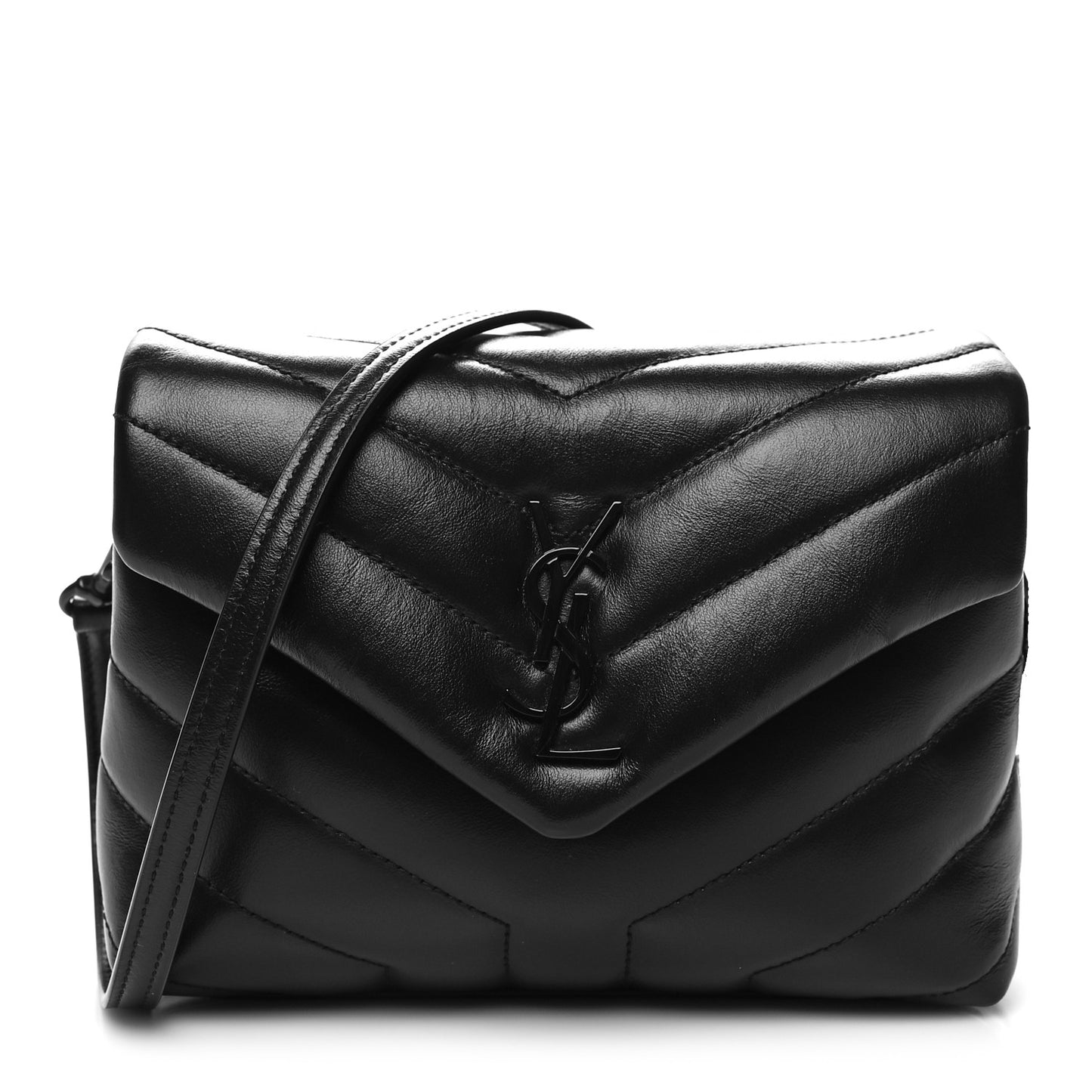 Calfskin Y Quilted Monogram Monochrome Toy Loulou Crossbody Bag Black