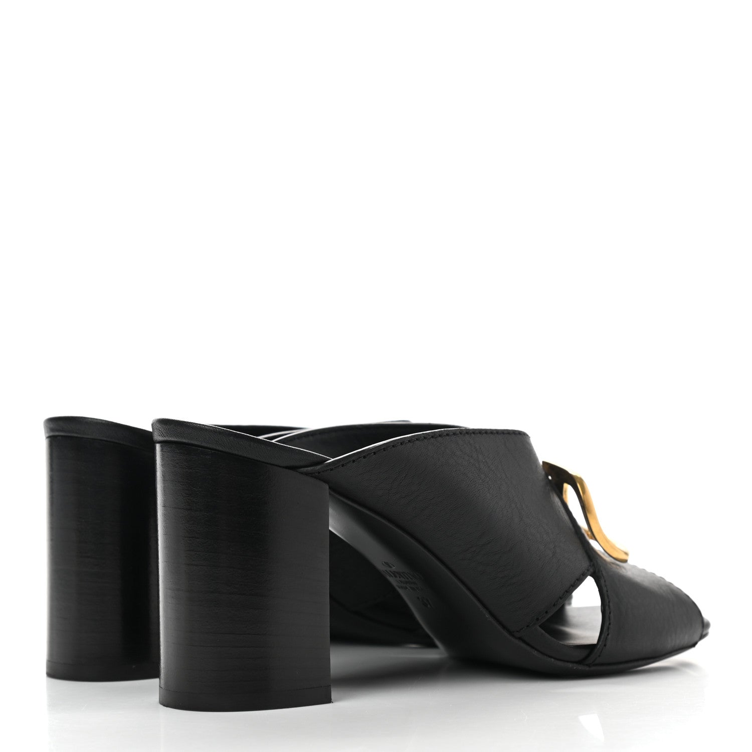 Valentino Garavani Grainy Cowhide VLogo Mid Heel Slide Sandals 37 Black 4 of 13