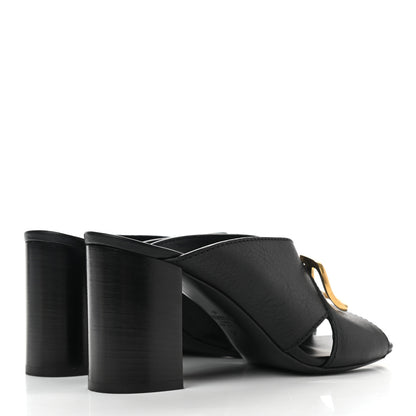 Valentino Garavani Grainy Cowhide VLogo Mid Heel Slide Sandals 37 Black 4 of 13