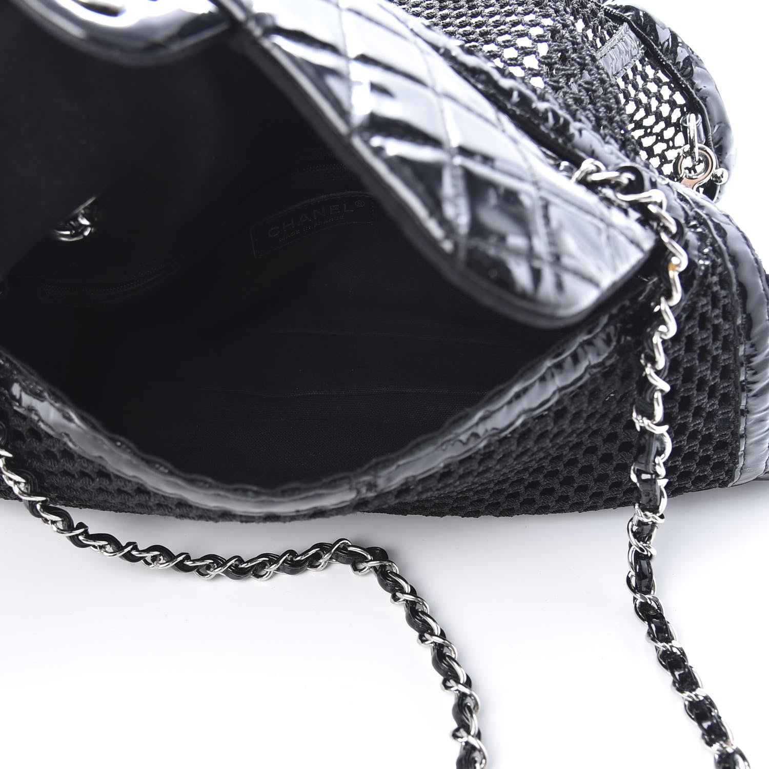 Chanel Patent Net Large La Madrague Tote Black 10 of 15