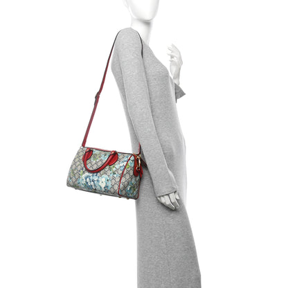 Gucci GG Supreme Monogram Blooms Small Boston Beige Blue Navy Hibiscus Red 2 of 11