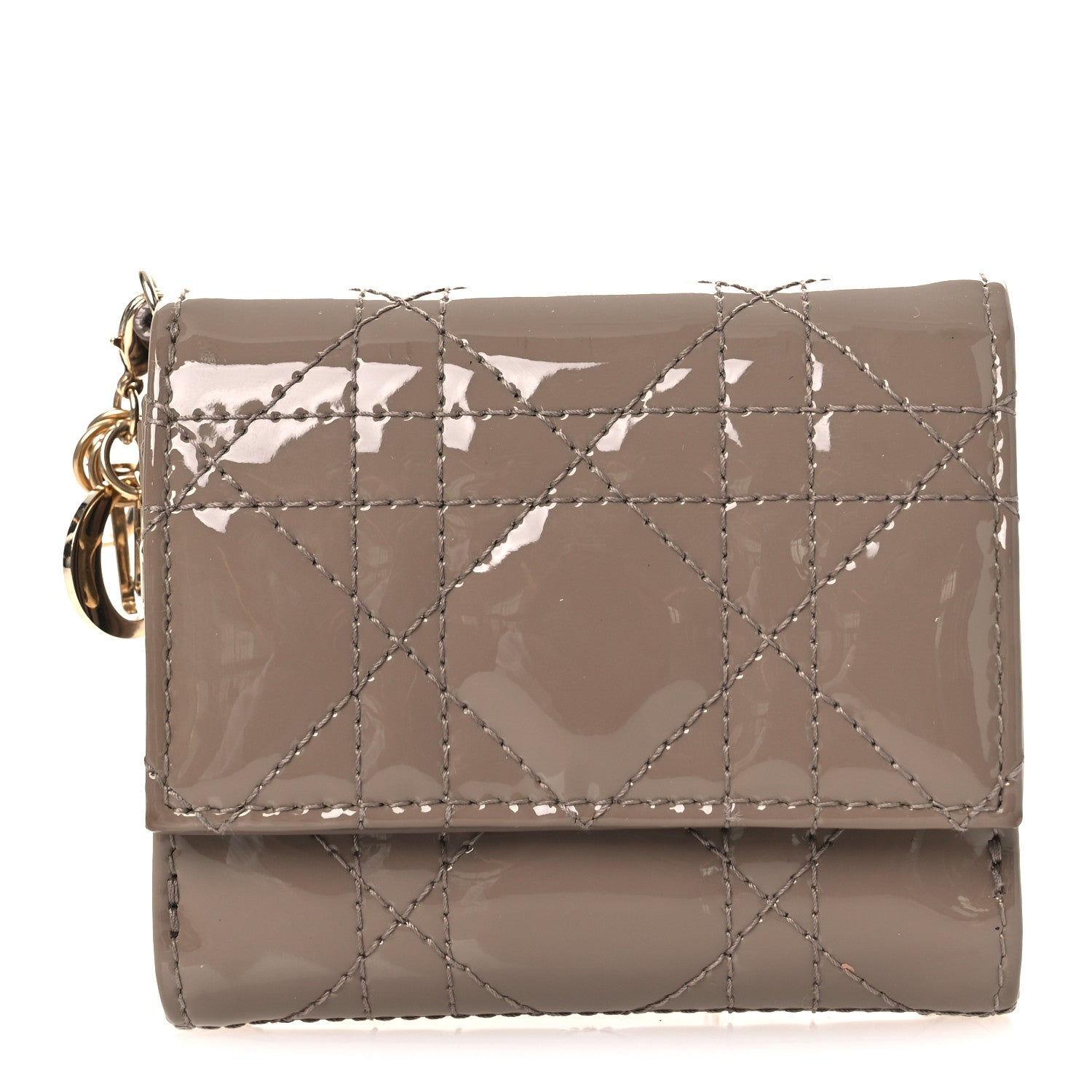 Christian Dior Patent Cannage Lady Dior Lotus Wallet Warm Taupe 1 of 7