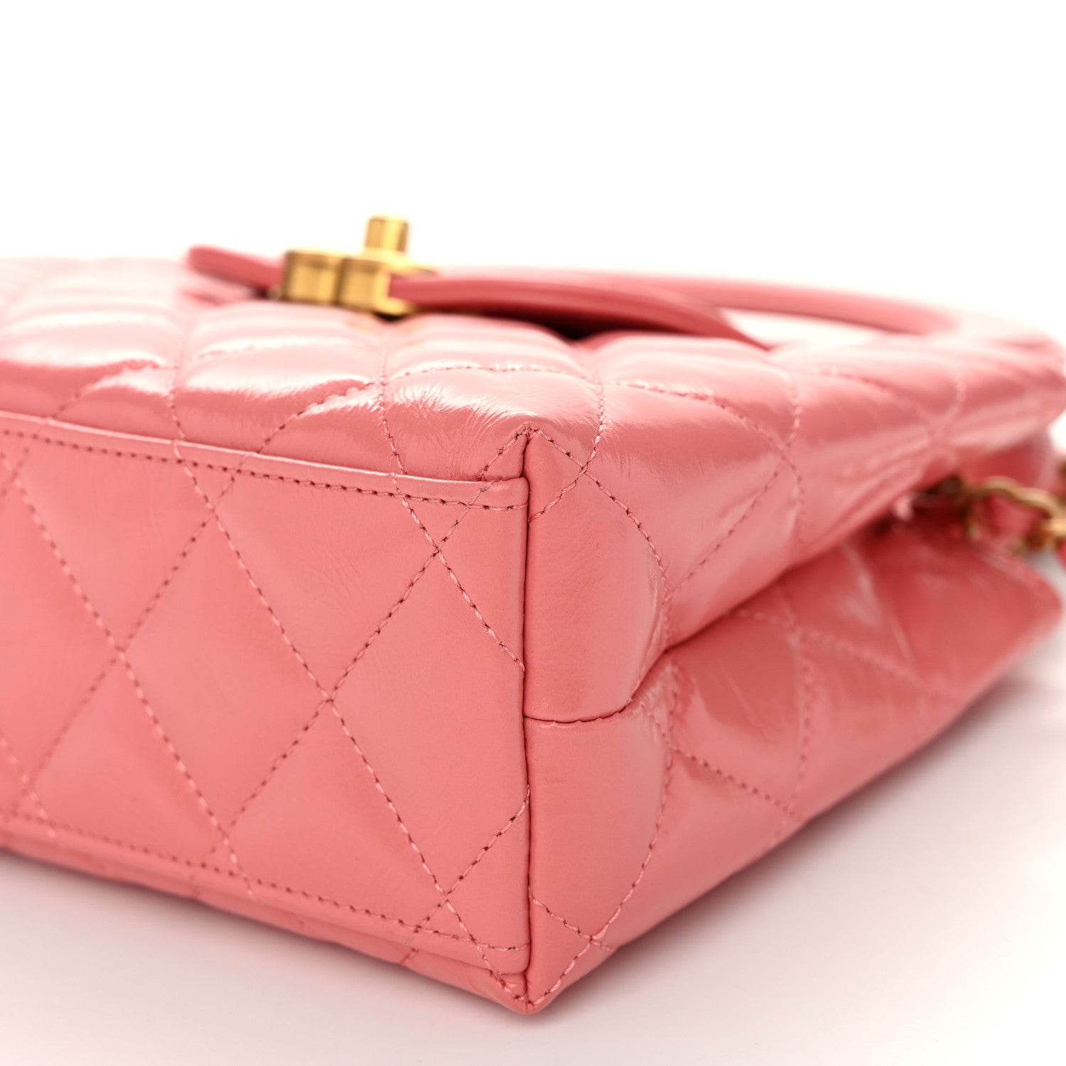Chanel Shiny Aged Calfskin Quilted Nano Kelly Shopper Coral Pink 10 of 11
