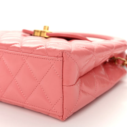 Chanel Shiny Aged Calfskin Quilted Nano Kelly Shopper Coral Pink 10 of 11