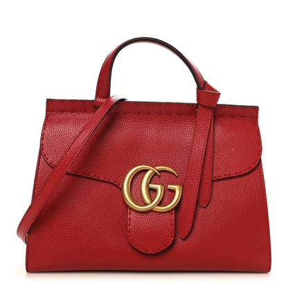 Gucci Calfskin Small GG Marmont Top Handle Bag Vulcanic Red 1 of 10