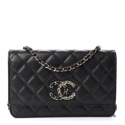 Chanel Caviar Quilted French New Wave Chain CC Wallet On Chain WOC Black 1 of 12