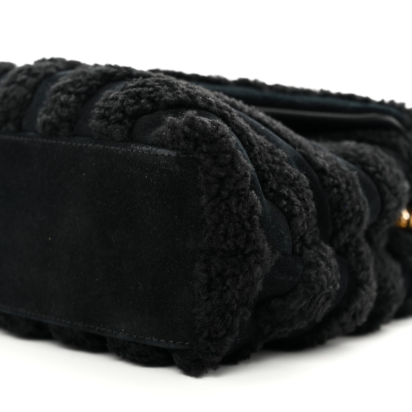 Suede Shearling Y Quilted Monogram Small Loulou Chain Satchel Black