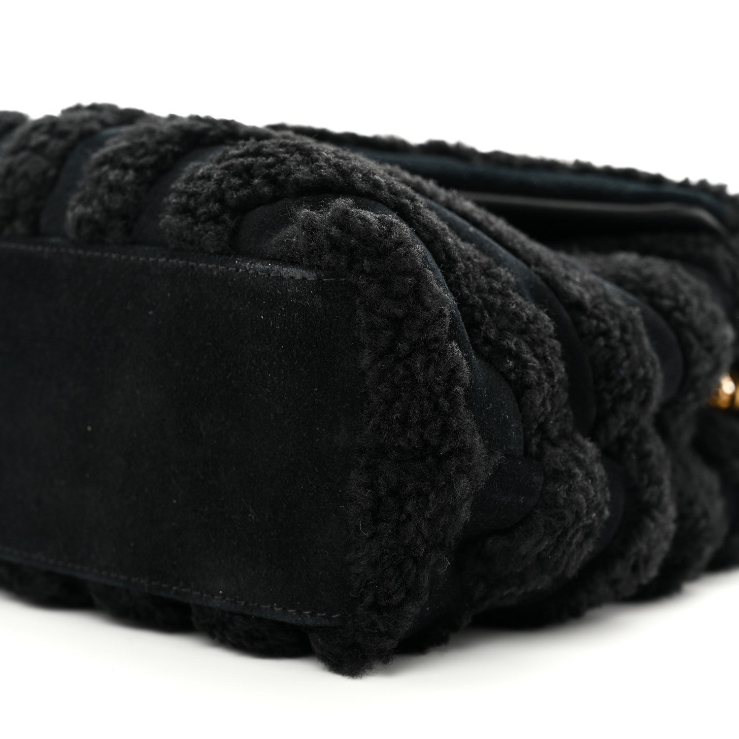 Saint Laurent Suede Shearling Y Quilted Monogram Small Loulou Chain Satchel Black 9 of 9