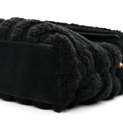 Saint Laurent Suede Shearling Y Quilted Monogram Small Loulou Chain Satchel Black 9 of 9