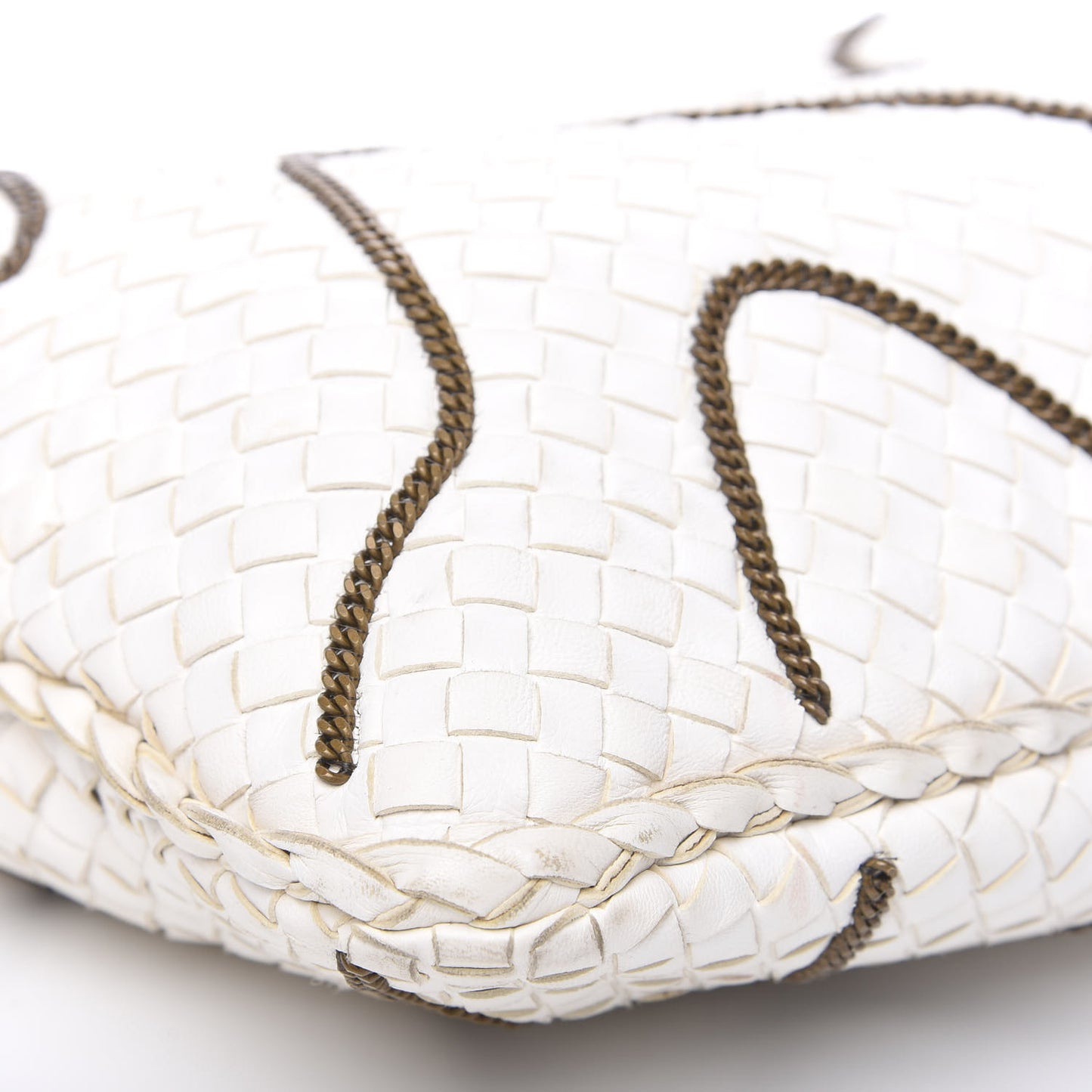 Nappa Intrecciato Medium Veneta Chain Hobo White