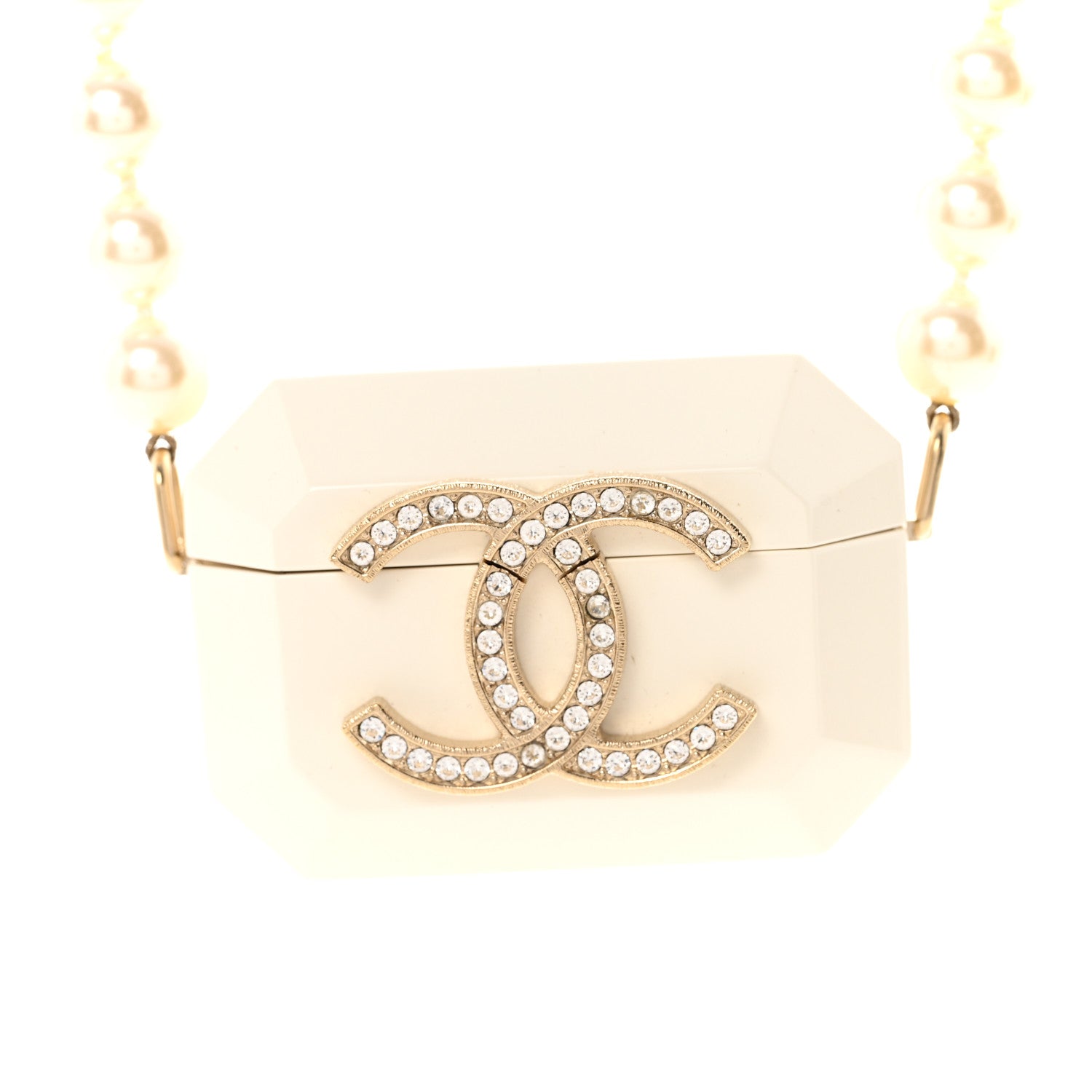 Chanel Resin Crystal Pearl Lambskin Airpods Pro Holder Necklace Pearly White 4 of 6