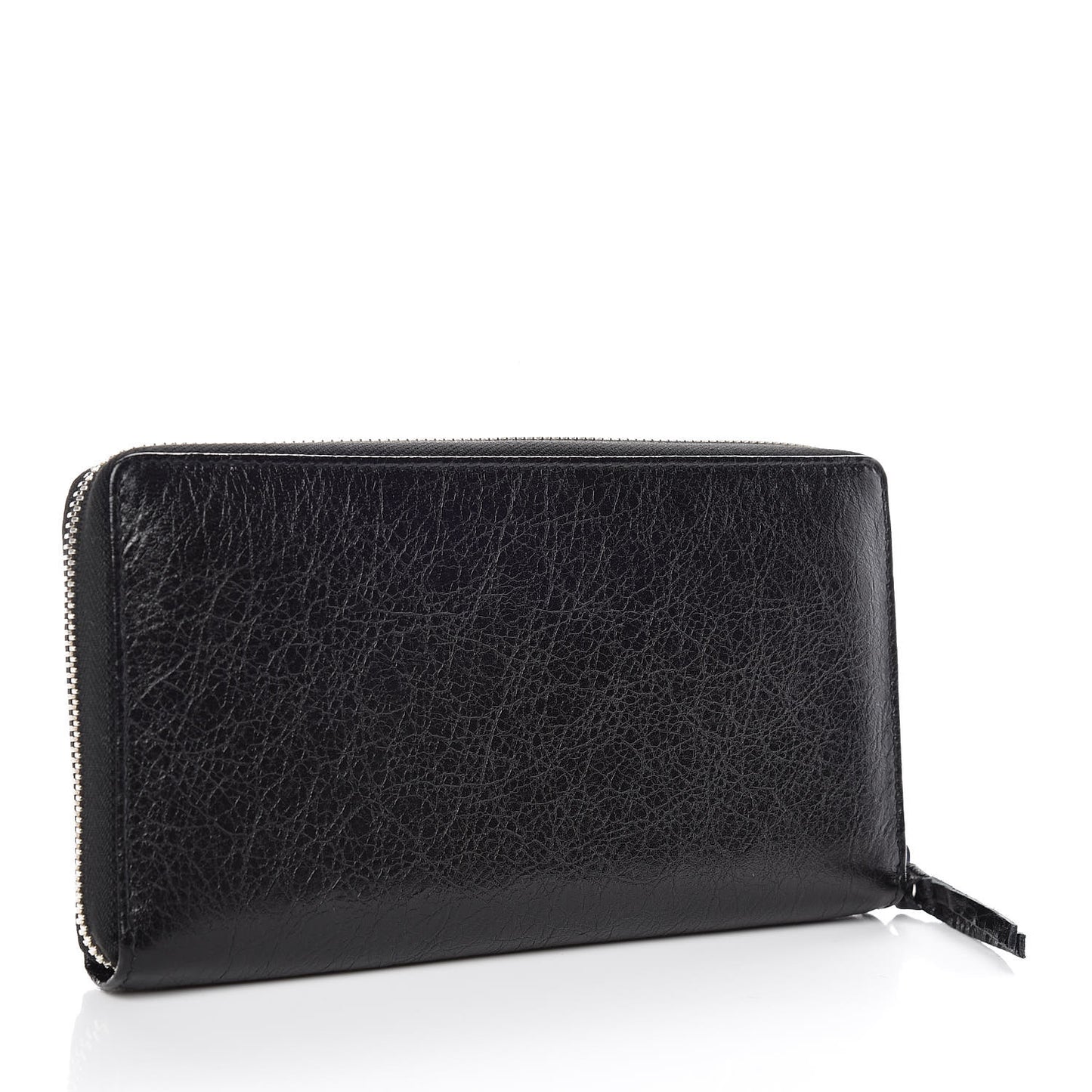 Agneau Classic Silver Hardware Continental Zip Around Wallet Black