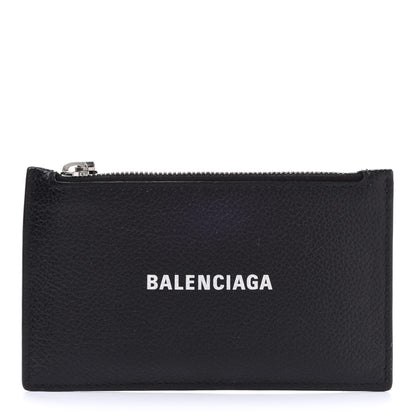 Balenciaga Grained Calfskin Logo Cash Long Coin Card Holder Black White 1 of 8
