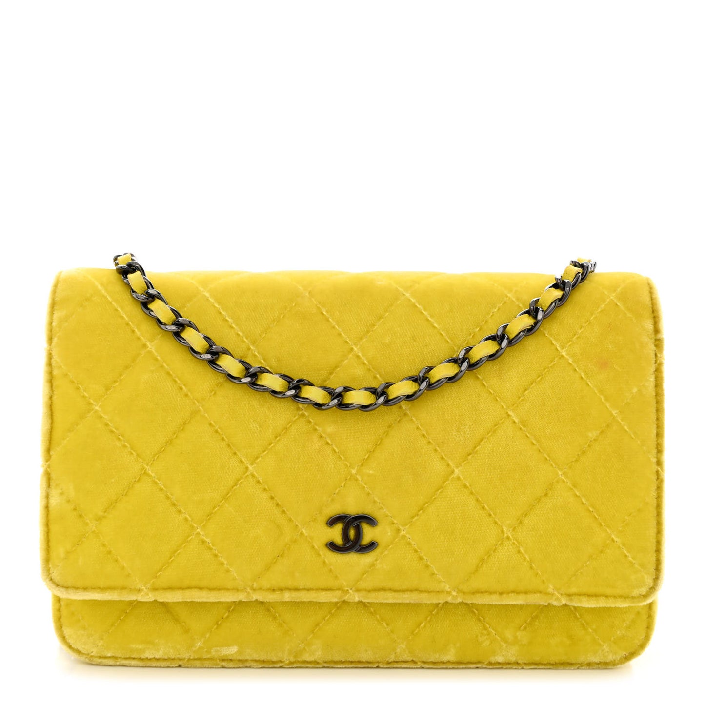 Velvet Quilted Wallet On Chain WOC Yellow