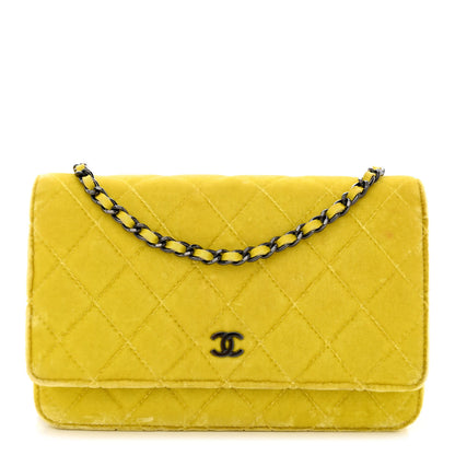 Chanel Velvet Quilted Wallet On Chain WOC Yellow 1 of 15