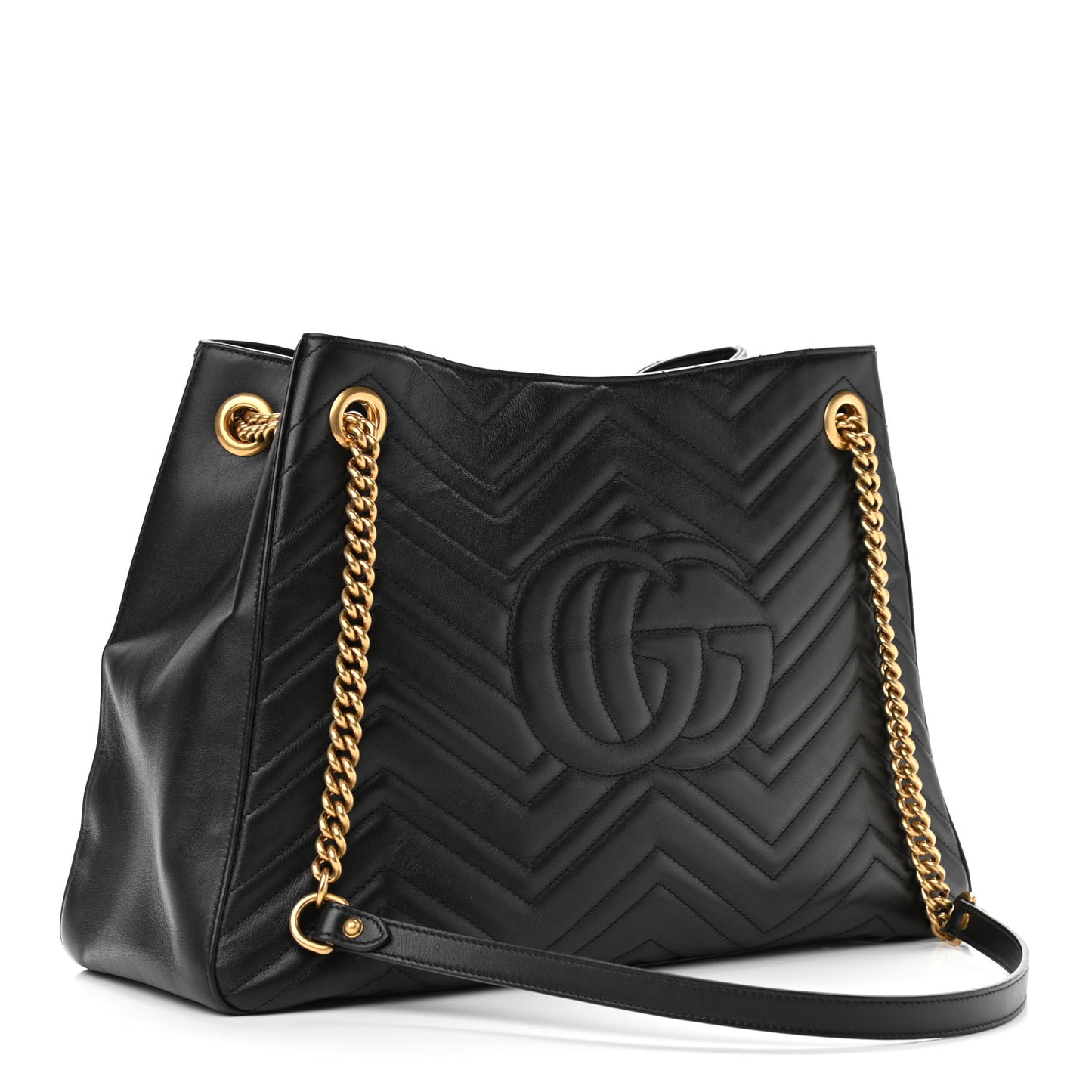 Calfskin Matelasse Medium GG Marmont Shoulder Tote Bag Black