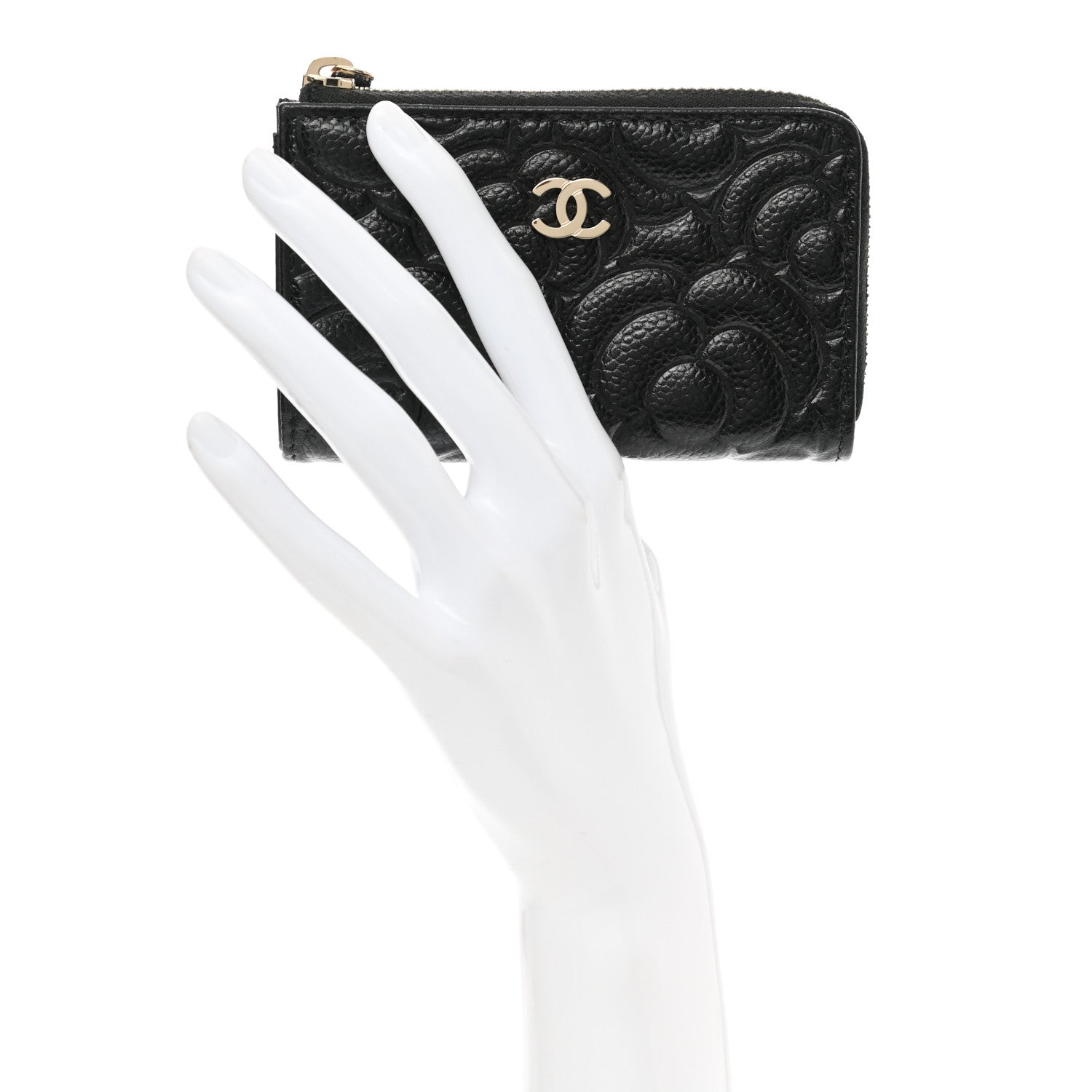 Chanel Caviar Camellia Embossed Key Holder Case Black 2 of 8