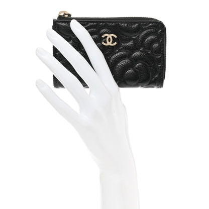 Chanel Caviar Camellia Embossed Key Holder Case Black 2 of 8