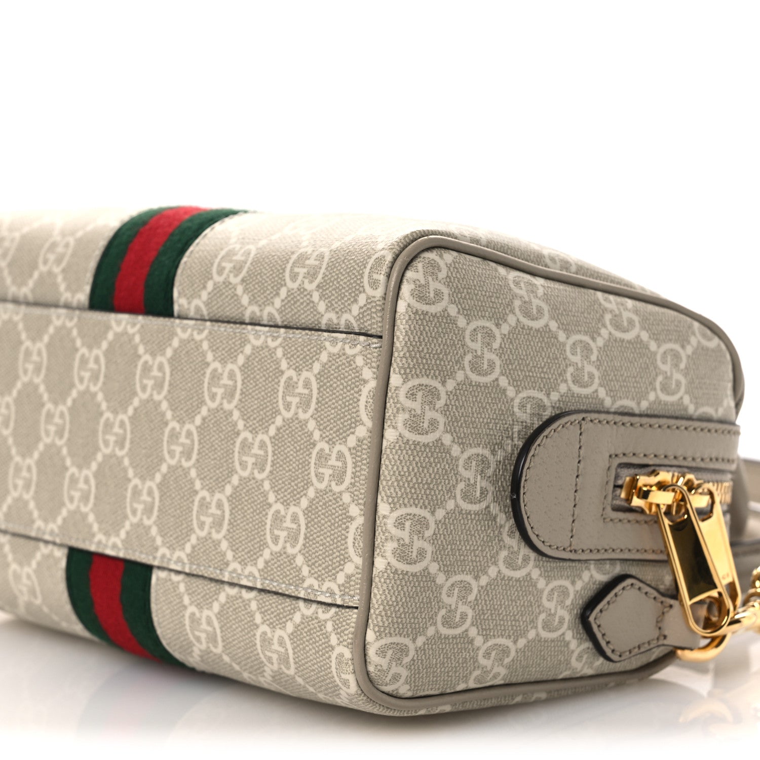 Gucci GG Supreme Monogram Textured Dollar Calfskin Web Ophidia Mini Top Handle Bag Beige Mystic White Oatmeal 10 of 11