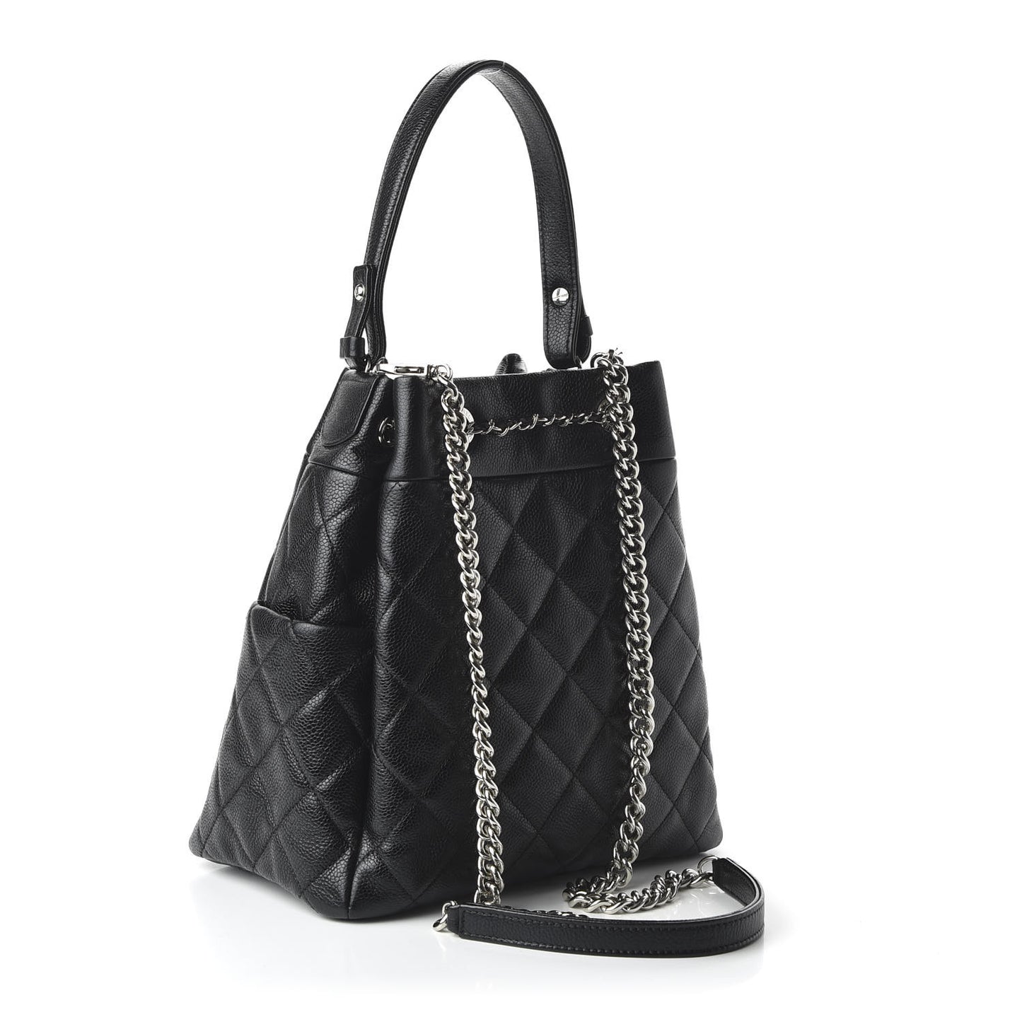 Caviar Quilted Small Chain Bucket Bag Black