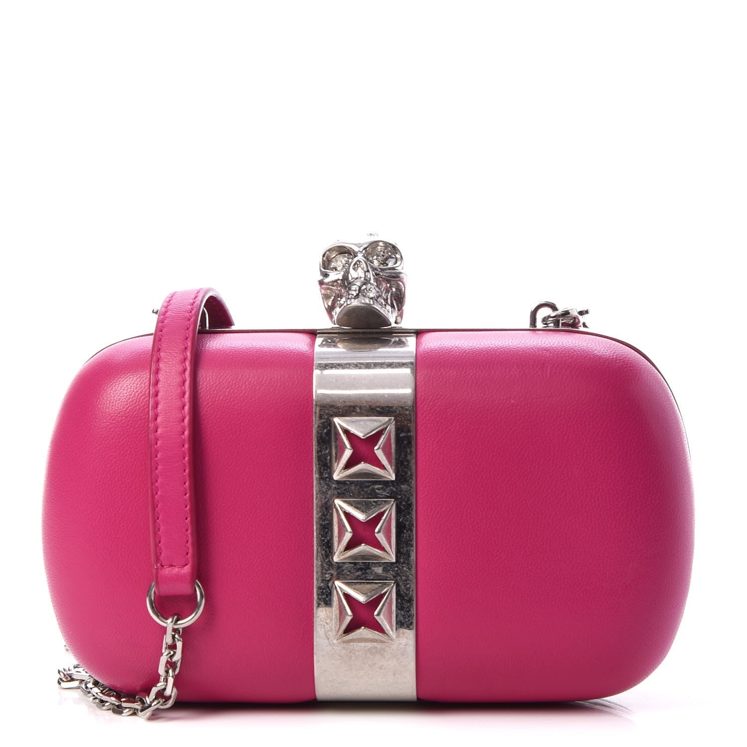 Alexander McQueen Nappa Studded Skull Box Chain Clutch Fuchsia 1 of 8