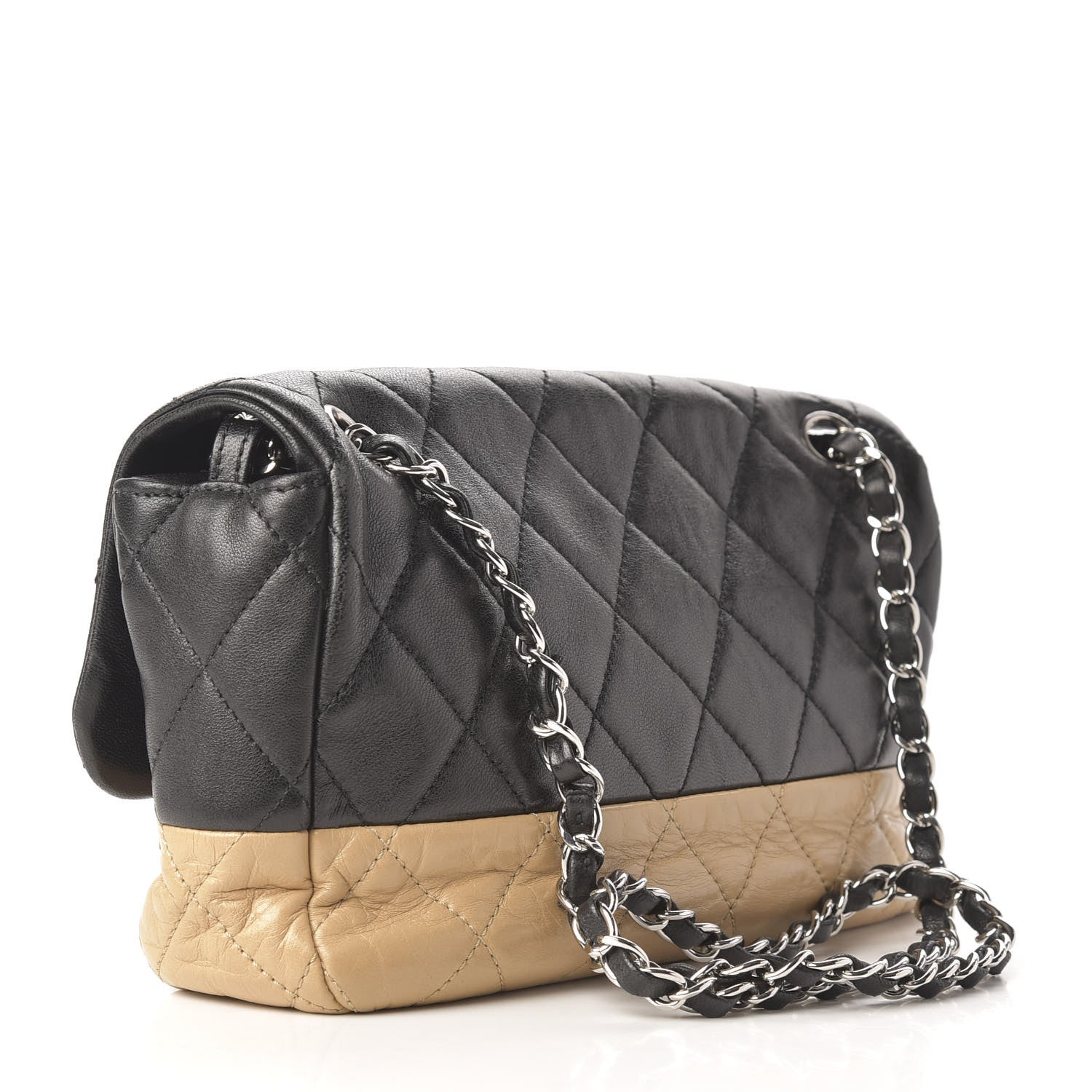 Chanel Lambskin Quilted Bi-Color Medium Single Flap Black Beige 3 of 9