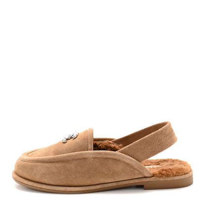 Chanel Suede Calfskin CC Slingback Loafers 36 Dark Beige 1 of 10